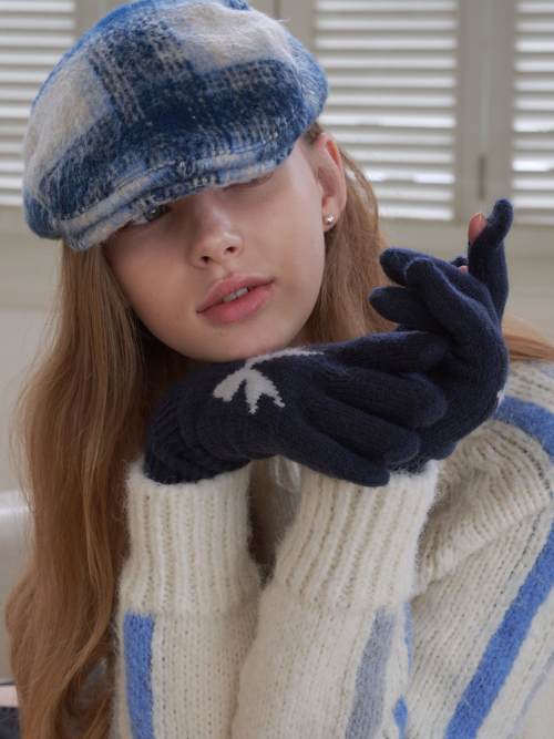 Ribbon Wool Gloves (Navy)