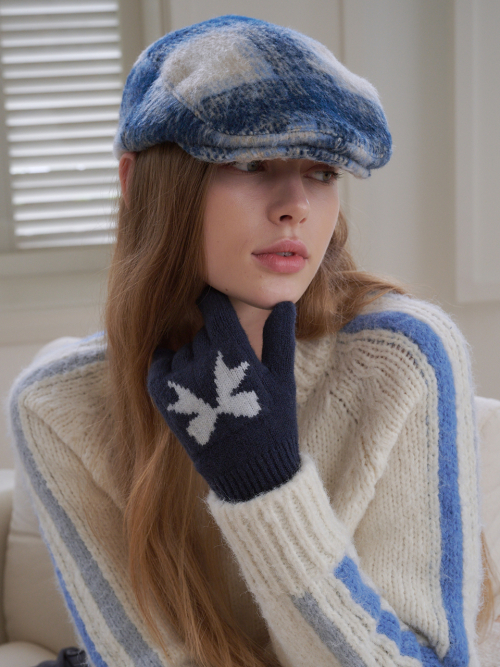 Ribbon Wool Gloves (Navy)