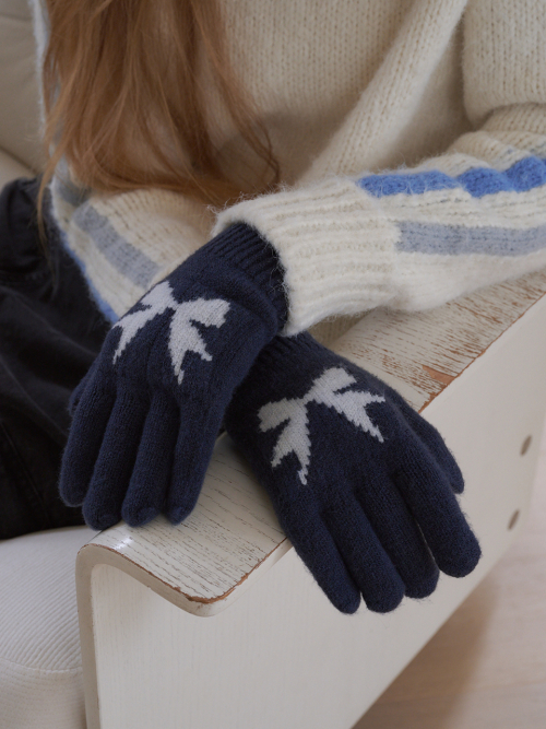 Ribbon Wool Gloves (Navy)