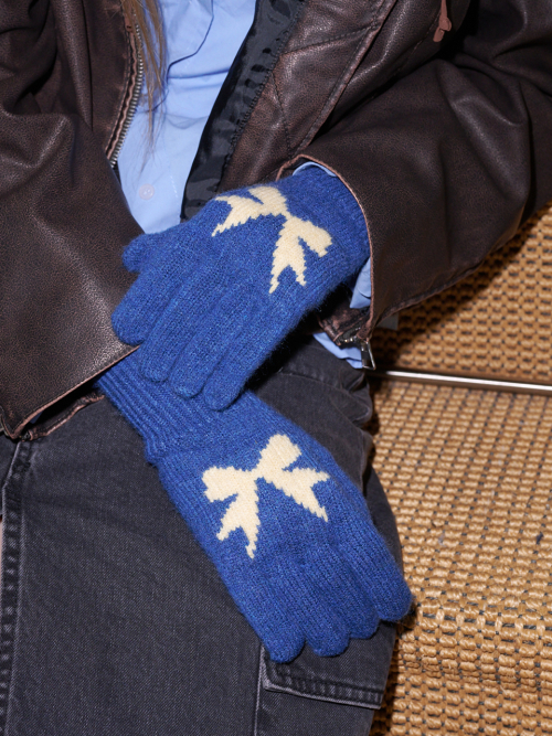 Ribbon Wool Gloves (Blue)