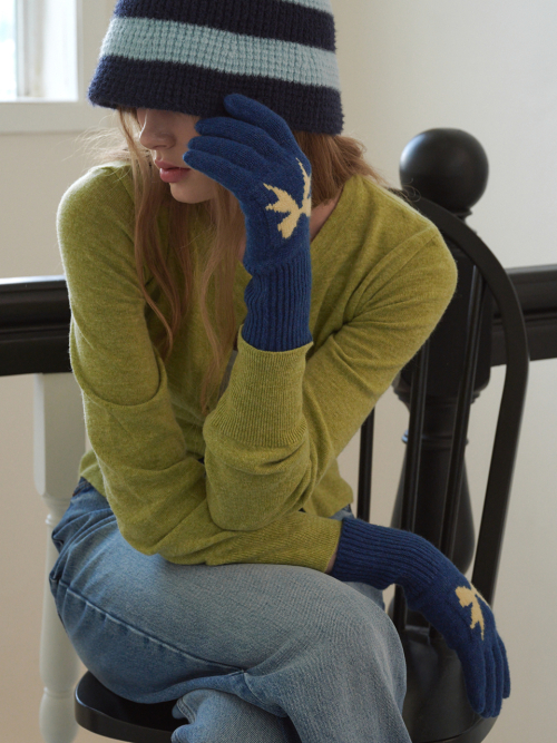 Ribbon Wool Gloves (Blue)