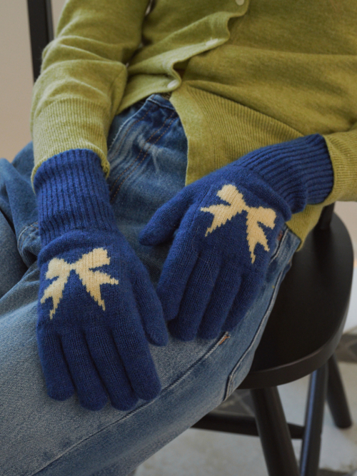 Ribbon Wool Gloves (Blue)