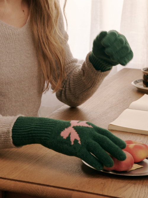 Ribbon Wool Gloves (Green)