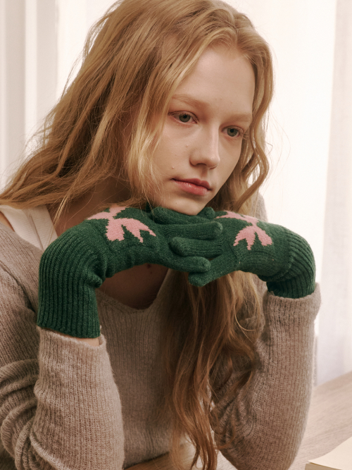 Ribbon Wool Gloves (Green)