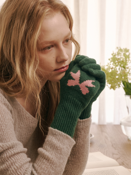 Ribbon Wool Gloves (Green)