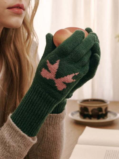 Ribbon Wool Gloves (Green)