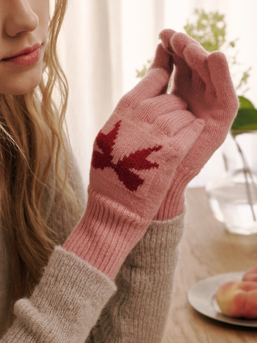 Ribbon Wool Gloves (Strawberry)