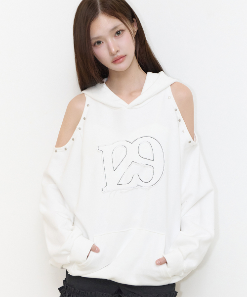 129 컷아웃 오버핏 후드티 화이트