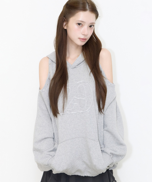 129 컷아웃 오버핏 후드티 멜란지