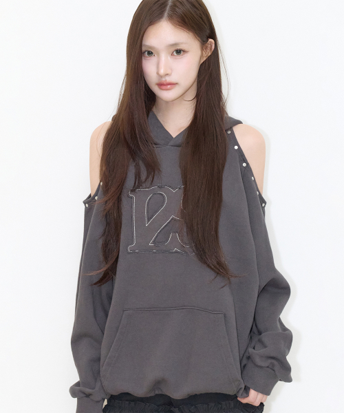 129 컷아웃 오버핏 후드티 차콜