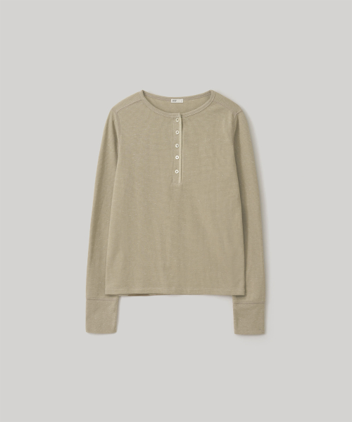 w. Waffle Henley Shirt (Pale khaki)