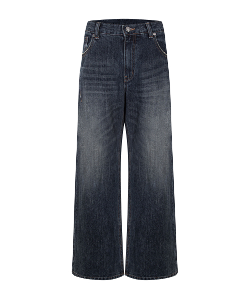 25Damaged Washing Wide Denim (Washed Deep Blue)