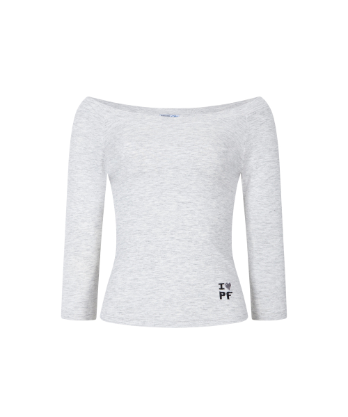 Zed Off-Shoulder Long Sleeve Top (White Melange)