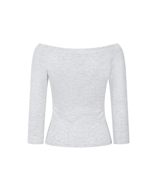 Zed Off-Shoulder Long Sleeve Top (White Melange)
