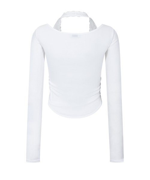 Amelia Lace Halter Long Sleeve Top (Ivory)