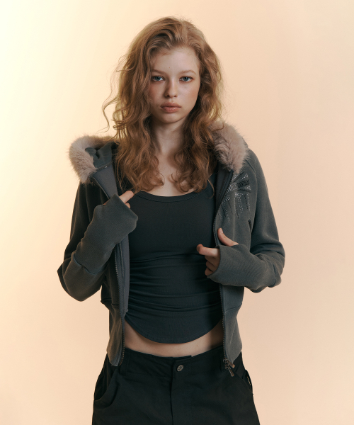 Becky Fur Hoodie Jacket (Charcoal)
