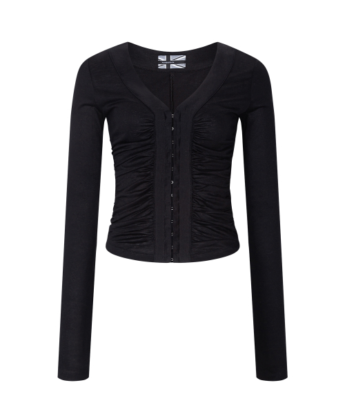 Candela Hooked Shirring Long Sleeve Top (Black)
