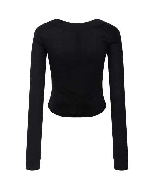 Candela Hooked Shirring Long Sleeve Top (Black)