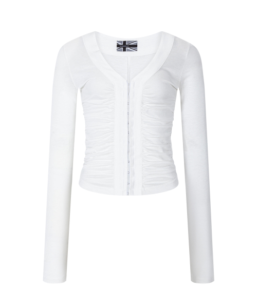 Candela Hooked Shirring Long Sleeve Top (Ivory)