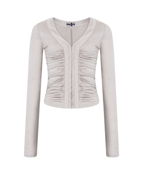 Candela Hooked Shirring Long Sleeve Top (Mocha Grey)