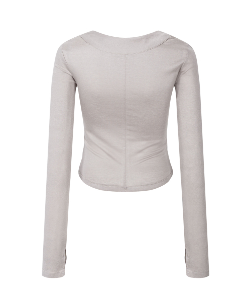 Candela Hooked Shirring Long Sleeve Top (Mocha Grey)
