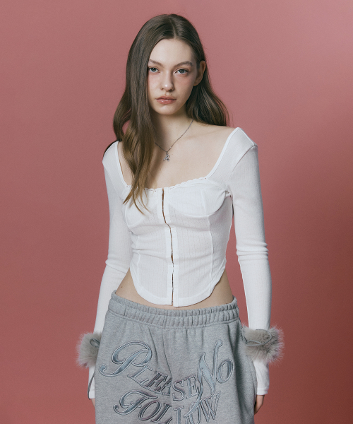 Joan Corset Long Sleeve Top (White)