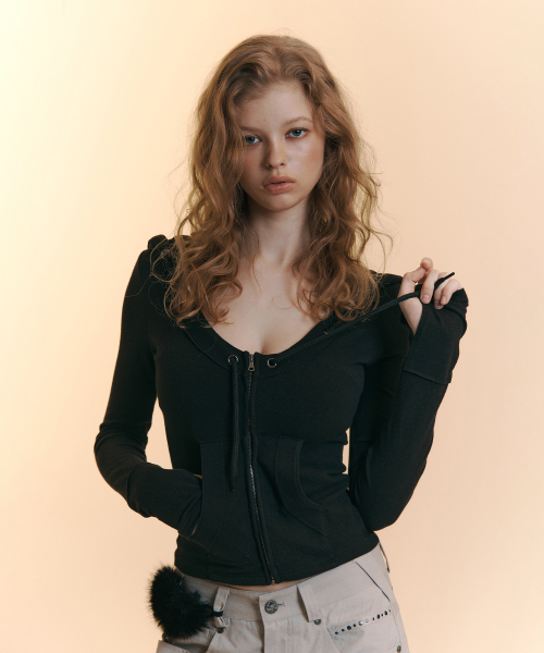 Glen Deep U-neck Hoodie (Black)