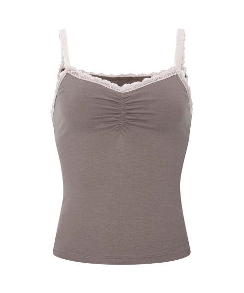 Meli Lace Shirring Sleeveless Top (Mocha Brown)