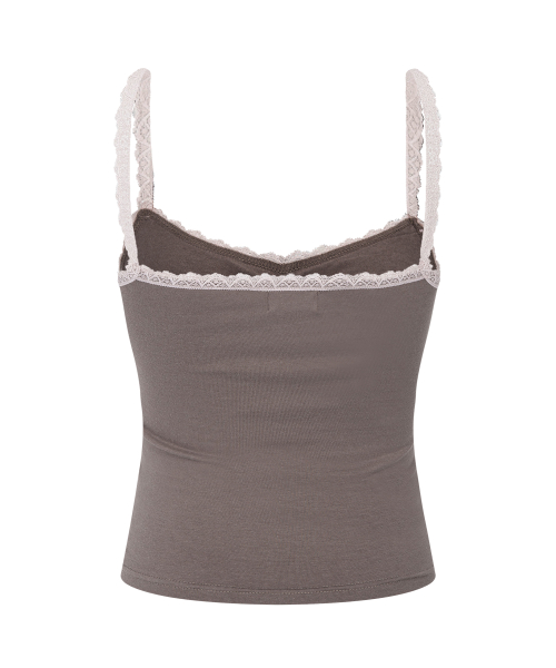 Meli Lace Shirring Sleeveless Top (Mocha Brown)