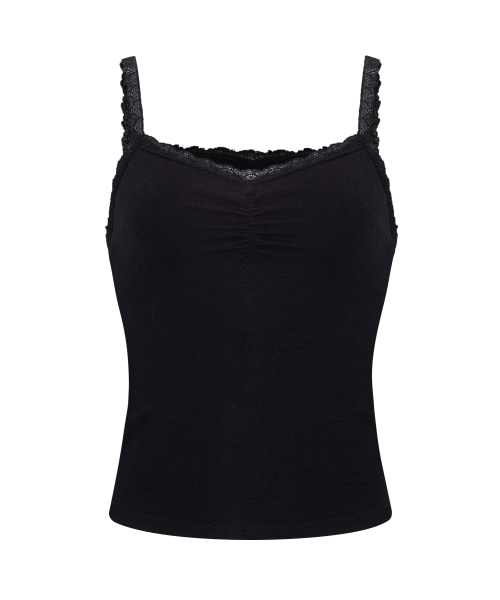Meli Lace Shirring Sleeveless Top (Black)