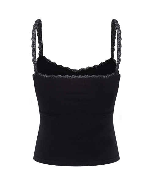 Meli Lace Shirring Sleeveless Top (Black)