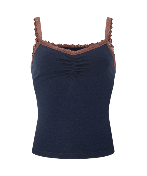 Meli Lace Shirring Sleeveless Top (Cool Charcoal)