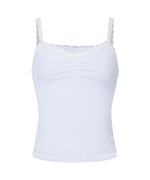 Meli Lace Shirring Sleeveless Top (White)