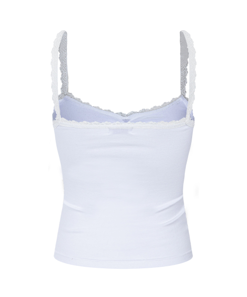Meli Lace Shirring Sleeveless Top (White)