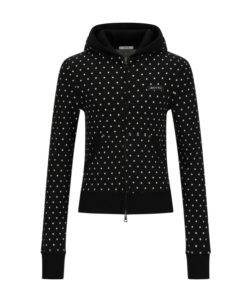 Polka Dot Hoodie Zip-Up_[Black]