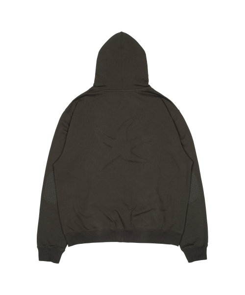 TCM check elbow patch hooded zip-up (khaki brown)
