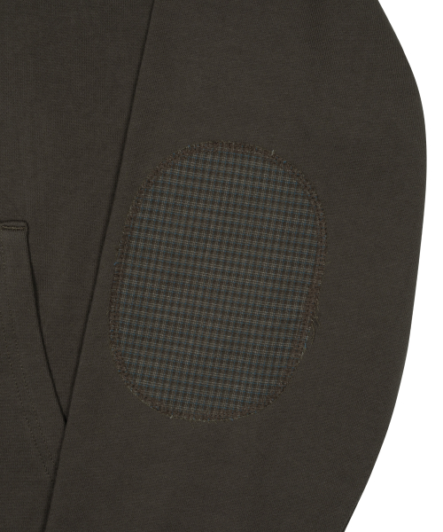 TCM check elbow patch hooded zip-up (khaki brown)