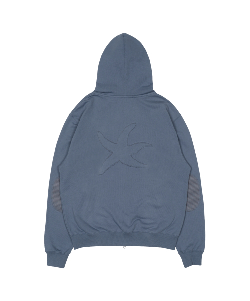 TCM check elbow patch hooded zip-up (blue)