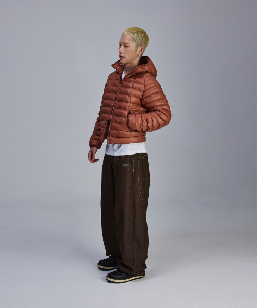 라이트 웨이트 패딩 후드 자켓[딥오렌지]