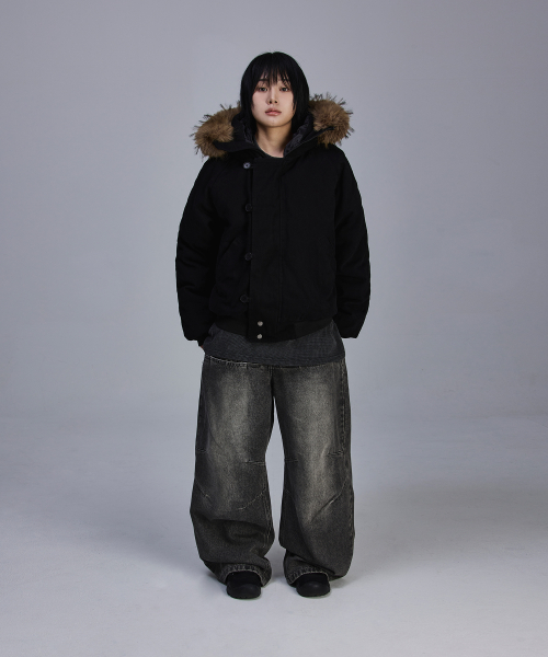빈티지 워시드 N2B 숏 패딩 자켓[블랙]