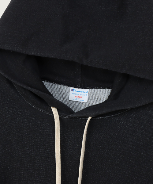 리버스위브 루즈핏 스티치 후드 티셔츠 Off Black