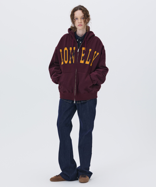 LONELY/LOVELY FLUFF HOODIE ZIP-UP BURGUNDY