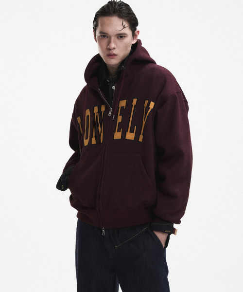 LONELY/LOVELY FLUFF HOODIE ZIP-UP BURGUNDY
