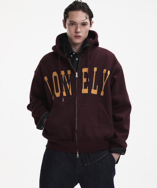 LONELY/LOVELY FLUFF HOODIE ZIP-UP BURGUNDY