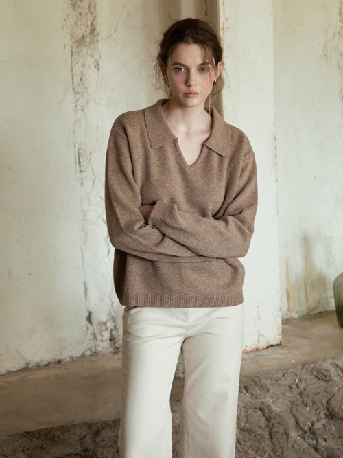 SERIN v-neck collar wool knit_MOCHA