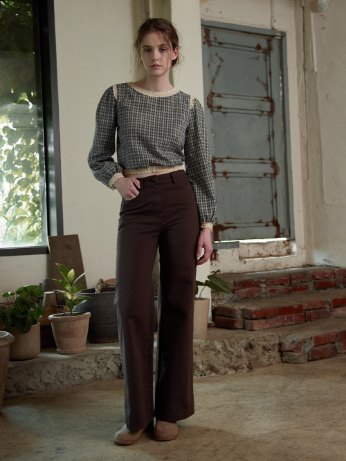 NORA wide cotton long pants_BROWN