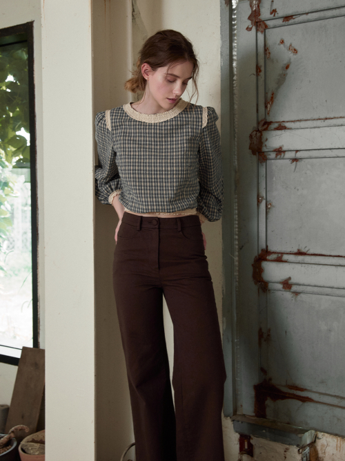 NORA wide cotton long pants_BROWN