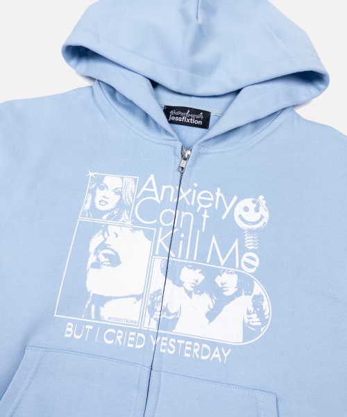 ANXIETY CANT KILL ME HOOD ZIP-UP (SKY BLUE)