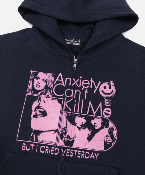 ANXIETY CANT KILL ME HOOD ZIP-UP (NAVY)