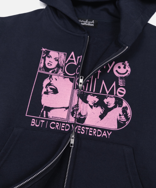 ANXIETY CANT KILL ME HOOD ZIP-UP (NAVY)